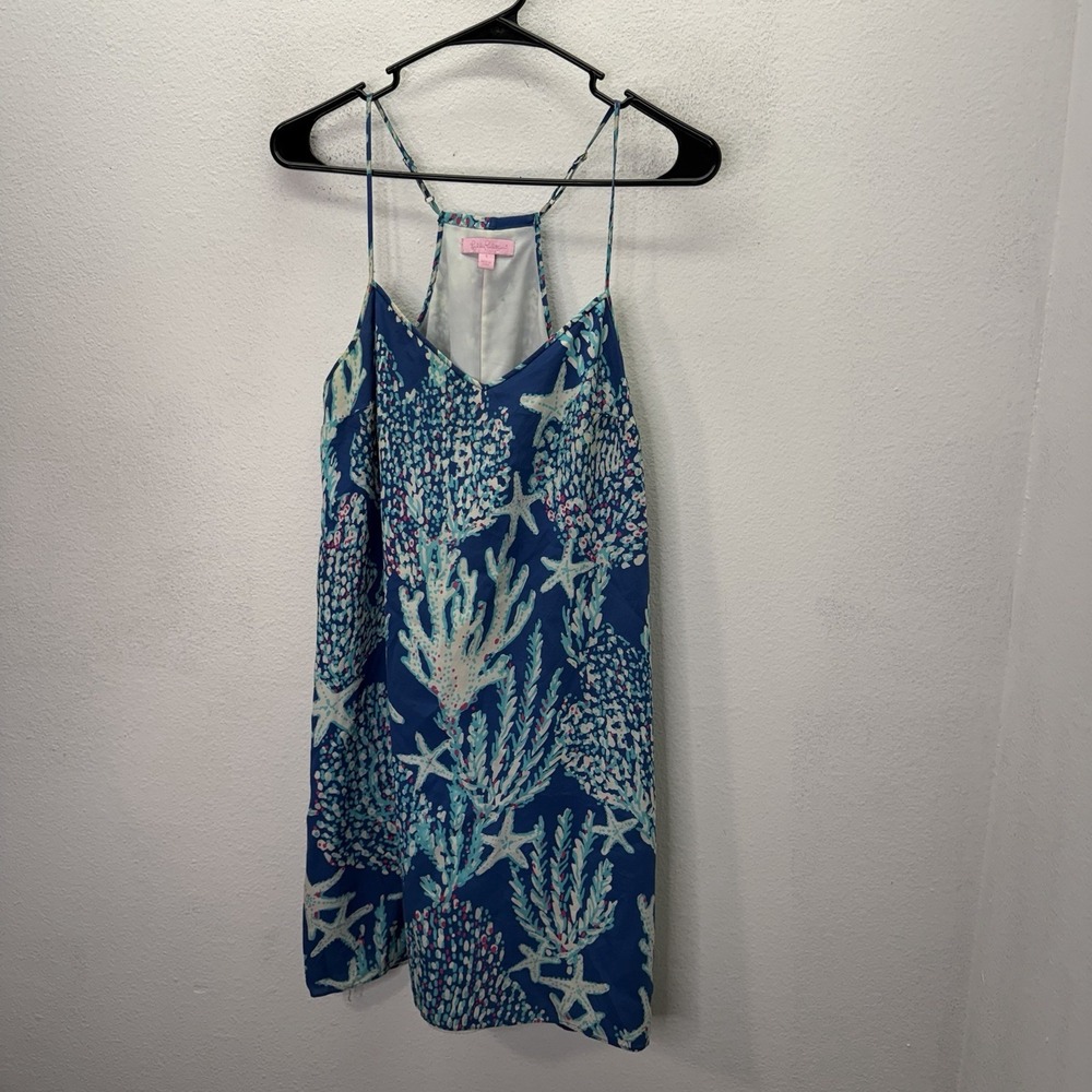 LILLY PULITZER Good Reef Mini Dress Indigo 100% Silk Outer Starfish Vacation S